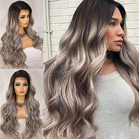 Grey Ombre Lace Front Wigs Long Wavy Grey Synthetic Wigs for Women 130% Density Side Deep Parting Heat Resistant Wigs 22 inches : Beauty