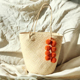 Borneo Serena Straw Tote Bag with Pumpkin Orange - THINKVINTAGEONLINE