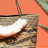 Borneo Medio Straw Tote Bag - Hand Bag with White - THINKVINTAGEONLINE