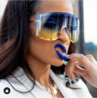 Fashion Oversized Blue Yellow Gradient Sunglasses Women 2019 Luxulry Brand Designer Red Rimless Metal Female Sun Glasses Shades - THINKVINTAGEONLINE
